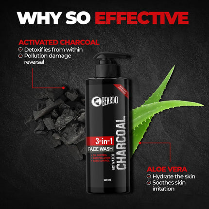 Beardo 3-in-1 Activated Charcoal Face Wash 200ml