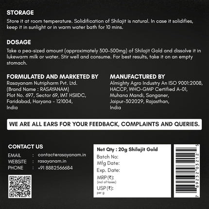 Rasayanam Shilajit Gold Resin 20g