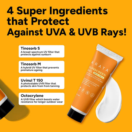 Arata Sunscreen Gel | SPF 50, PA+++ For Men & Women | 50ML