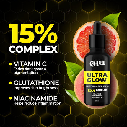 Beardo Ultra Glow Brightening Face Serum  Men  15% Niacinamide, Vitamin C, Glutathione | 30ml