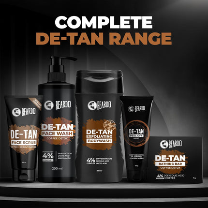 BEARDO DeTan Face Wash for Men, 200ml | Glycolic Acid,Niacinamide & Coffee