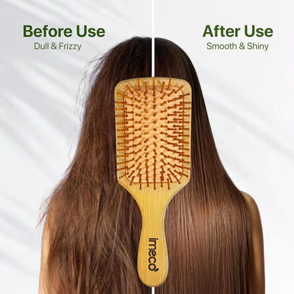 IMECO Bamboo Paddle Hairbrush | 100% Natural Wooden Comb