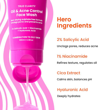 Foxtale Oil and Acne Control Face Wash | 2% Salicylic Acid + Niacinamide + Cica + Hyaluronic Acid