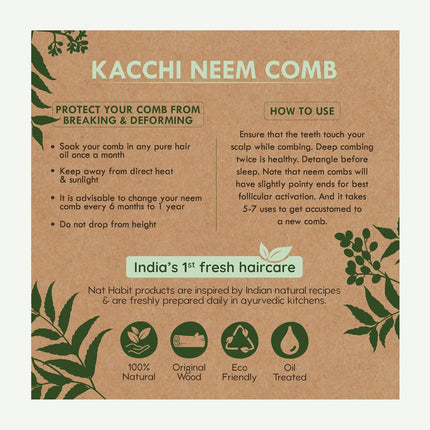 Nat Habit Kacchi Neem Wooden Comb, Soaked In 17 Herbs Neem & Sesame Oil