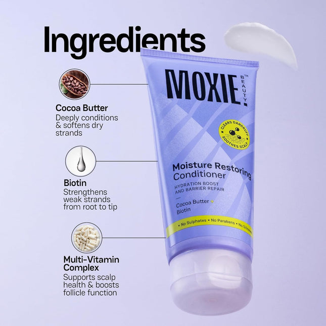 Moxie Beauty Moisture Restoring Conditioner | Anti-Dandruff Conditioner with Cocoa Butter & Biotin-175ml