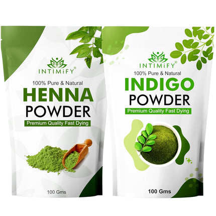 INTIMIFY Indigo and Henna powder for Black Hair  100 grams + 100 grams Pack of 2