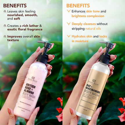 Botanic Hearth Oat Niacinamide and British Rose Almond Body Wash 245 ml Pack Of 2