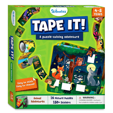 Skillmatics Puzzle Activity - Tape It Animals, 150+ Easy-Tear Stickers, Art & Craft Kit for Kids Ages 4, 5, 6, 7, 8