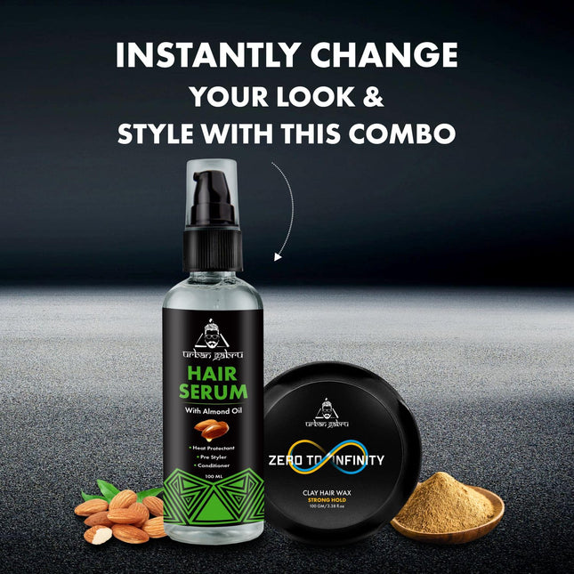 Urbangabru Combo Hair Styling Kit - Clay Hair Wax (100 gm) and Hair Serum Pre-Styler (100 ml)