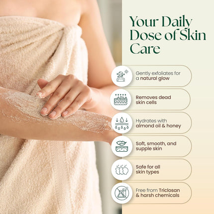 Moha Honey & Almond Scrub Soap with Walnut Powder Ayurvedic Body Soap Bar - 100gm Pack of 3