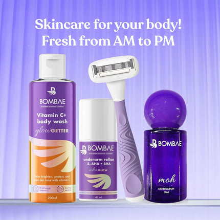 Bombae Underarm Roll on Deodorant 1% Salicylic Acid, 2% Glycolic Acid, 2% Lactic Acid| 5% AHA+BHA