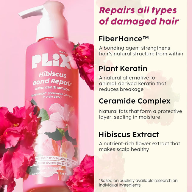 PLIX - THE PLANT FIX Hibiscus Bond Repair Advanced Shampoo For Damaged, Frizzy Hair - 200Ml