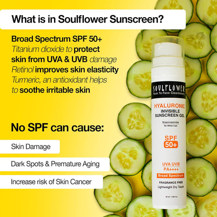 Soulflower Hyaluronic Sunscreen Ultra Light Gel with SPF 50+ & PA++++ -50ml