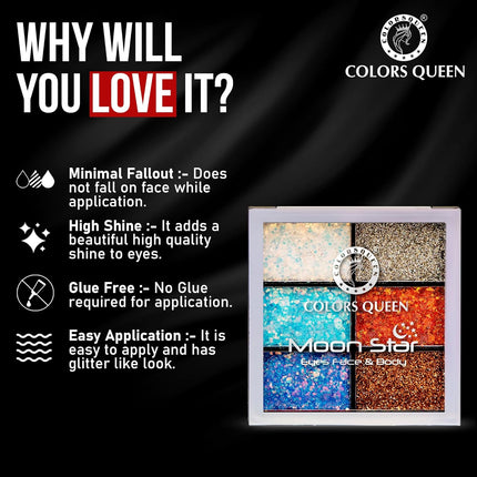 Colors Queen Moon Star 6 Color Glitter Eyeshadow Palette-15g