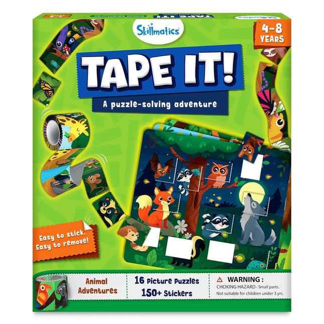 Skillmatics Puzzle Activity - Tape It Animals, 150+ Easy-Tear Stickers, Art & Craft Kit for Kids Ages 4, 5, 6, 7, 8