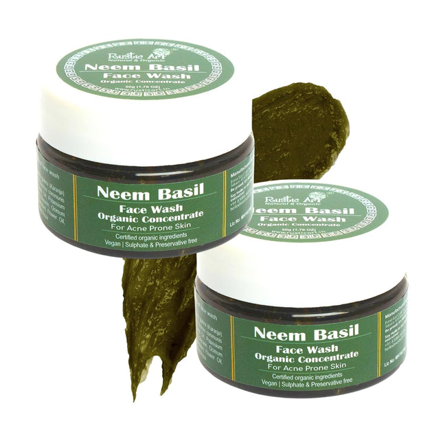 Rustic Art Neem Basil Face Wash for Oily & Acne-Prone Skin | 50g Pack of 2