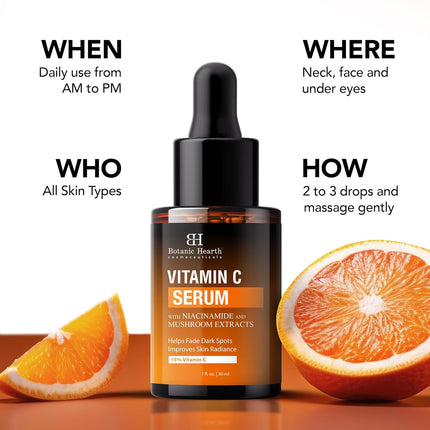Botanic Hearth 15% Vitamin C Face Serum with Niacinamide, Hyaluronic Acid, Allantoin, Cica, Ferulic Acid & Vitamin E-30ml