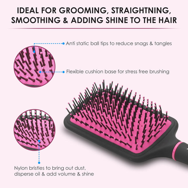 AGARO Delight Paddle Hair Brush with Strong & Flexible Nylon -Pink