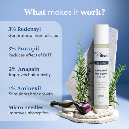 Man Matters Advanced Beard&Hair Serum Roll On 25Ml With Derma Roller 0.5 Mm