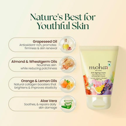 Moha Anti Ageing Cream with Grapeseed Oil, Aloe Vera & Wheat Germ-100g