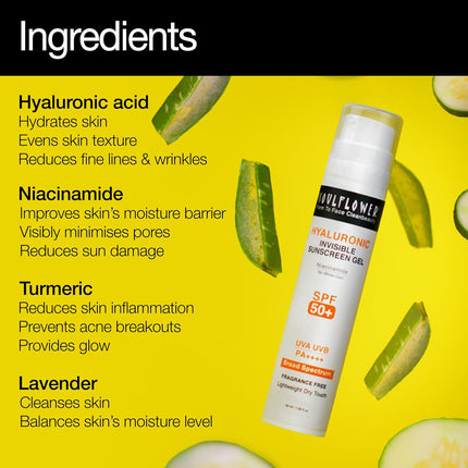 Soulflower Hyaluronic Sunscreen Ultra Light Gel with SPF 50+ & PA++++ -50ml