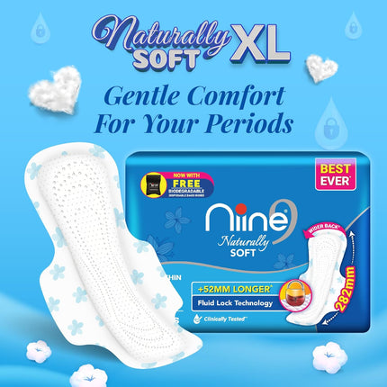 Niine Naturally Soft Ultra Thin XL Sanitary Pads (Pack of 1, 40 Pads) | 282mm