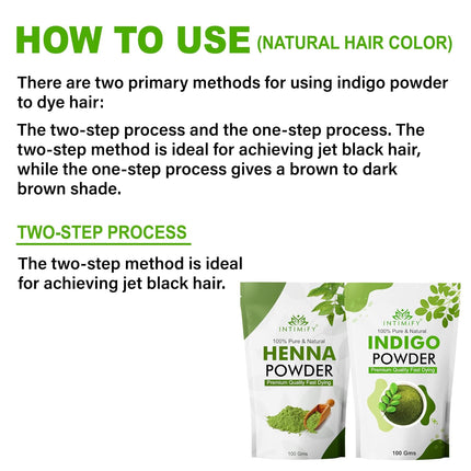 INTIMIFY Indigo and Henna powder for Black Hair  100 grams + 100 grams Pack of 2