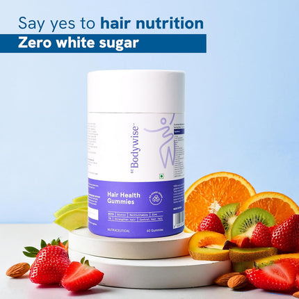 Be Bodywise Biotin Hair Gummies With Biotin, Zinc, Folic Acid, Fibre & Multivitamin | Strawberry Flavored | No Added Sugar & Gut Friendly