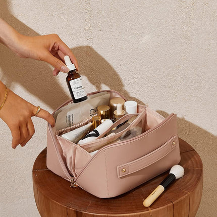 ABTRIX with AB Leather Travel Makeup Bag with Divider and Handle