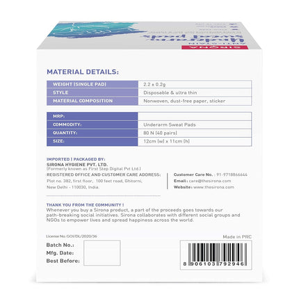 Sirona Disposable Underarm Sweat Pads for Men and Women - 80 Pads (Pack of 1)