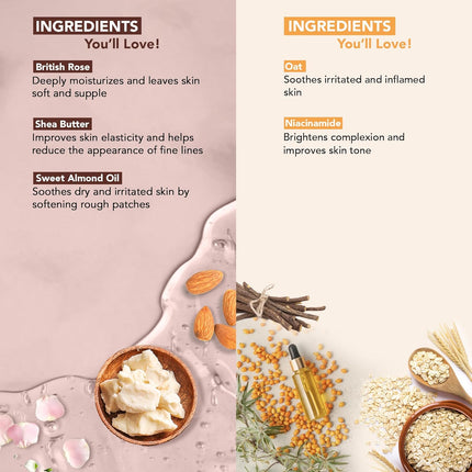 Botanic Hearth Oat Niacinamide and British Rose Almond Body Wash 245 ml Pack Of 2