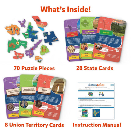 Skillmatics India Map Puzzle - 70 Pieces, Educational Toy for Learning 300+ for Ages 6 to 12 Kids