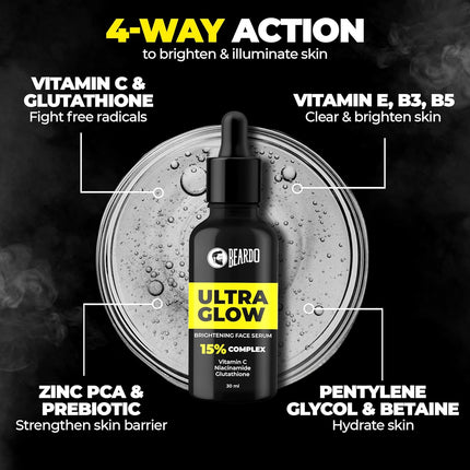 Beardo Ultra Glow Brightening Face Serum  Men  15% Niacinamide, Vitamin C, Glutathione | 30ml