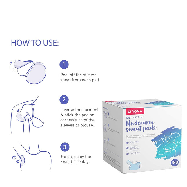 Sirona Disposable Underarm Sweat Pads for Men and Women - 80 Pads (Pack of 1)