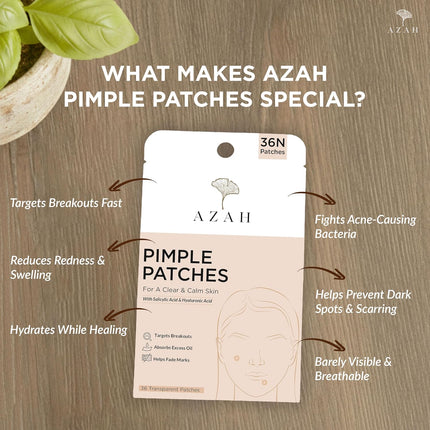 AZAH Pimple Patch | Salicylic Acid & Hyaluronic Acid Acne Patches For Face| 36 Transparent Pimple Patches