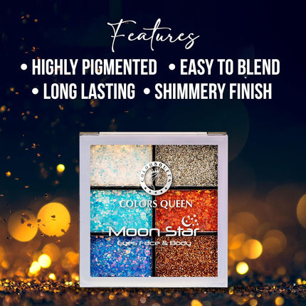 Colors Queen Moon Star 6 Color Glitter Eyeshadow Palette-15g