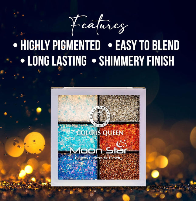 Colors Queen Moon Star 6 Color Glitter Eyeshadow Palette-15g