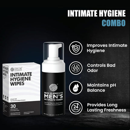 Skin Elements Intimate Hygiene Combo | Intimate Wash Men 120 ml & 30 Wipes