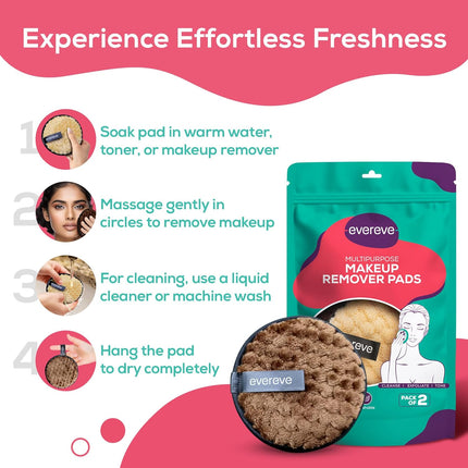 Evereve Multipurpose Double-Sided Round and Washable Makeup Remover Pads -Pack of 2