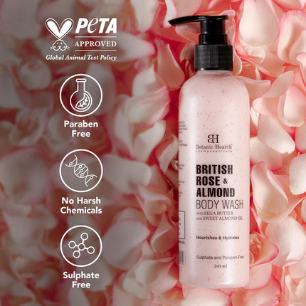 Botanic Hearth British Rose & Almond Body Wash with Shea Butter-245ML
