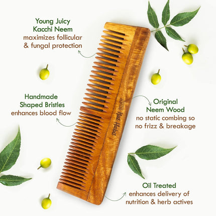 Nat Habit Kacchi Neem Wooden Comb, Soaked In 17 Herbs Neem & Sesame Oil