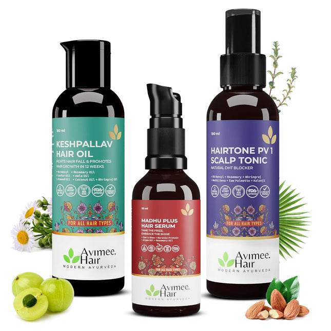 Avimee Herbal Keshpallav Hair Oil (100 ml) & Hairtone PV 1 Scalp Tonic (100 ml) & Madhu Plus Hair Serum (50 ml)