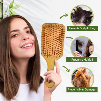 IMECO Bamboo Paddle Hairbrush | 100% Natural Wooden Comb