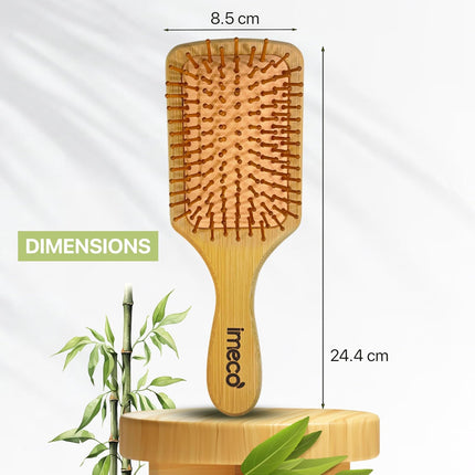 IMECO Bamboo Paddle Hairbrush | 100% Natural Wooden Comb