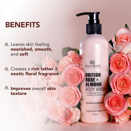 Botanic Hearth British Rose & Almond Body Wash with Shea Butter-245ML
