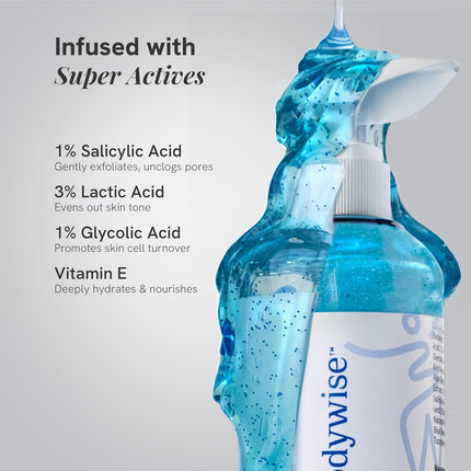Be Bodywise 5% AHA BHA Exfoliating Body Wash | Infused with 3% Lactic Acid, 1% Salicylic Acid, 1% Glycolic Acid | 700ml