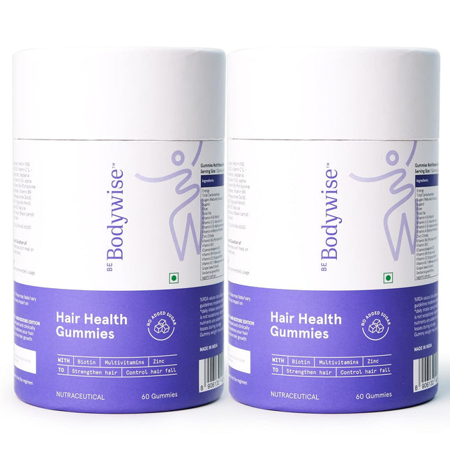 Be Bodywise Biotin Hair Gummies With Biotin, Zinc, Folic Acid, Fibre & Multivitamin | Strawberry Flavored | No Added Sugar & Gut Friendly
