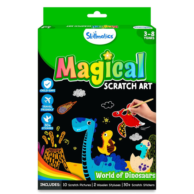 Skillmatics Scratch Art Book for Kids 30+ Scratch Stickers for Boys & Girls Ages 3, 4, 5, 6, 7, 8, Multicolour