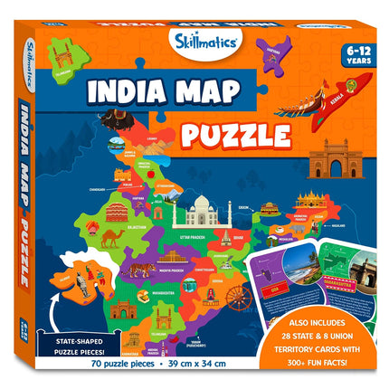 Skillmatics India Map Puzzle - 70 Pieces, Educational Toy for Learning 300+ for Ages 6 to 12 Kids