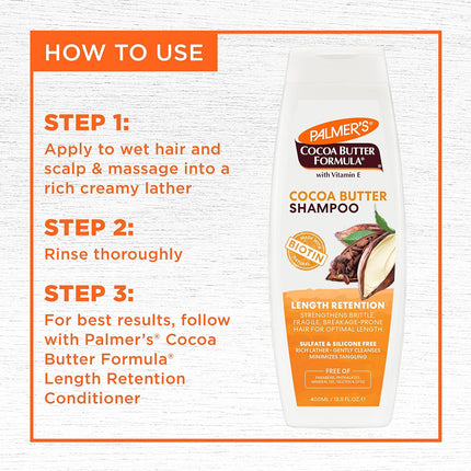 Palmer's Cocoa Butter & Biotin Shampoo for Hair Length Retention, Strengthening & Enhanced Shine - 400ml